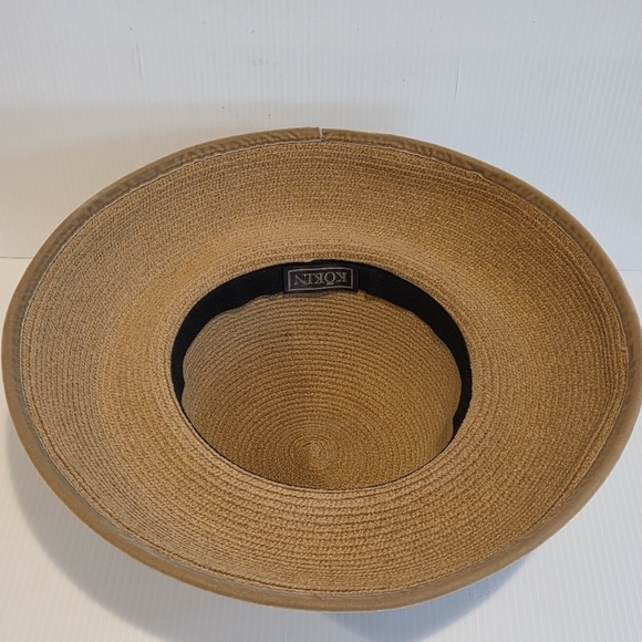 Vintage Kokin Straw Sun Hat Wide Brim Cap Beige Couture Round Crown Packable OS main image 7